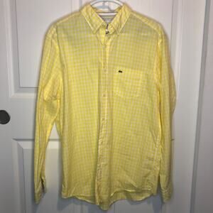 Lacoste 42 Button Down Long Sleeve Yellow/White Plaid Pocket Shirt